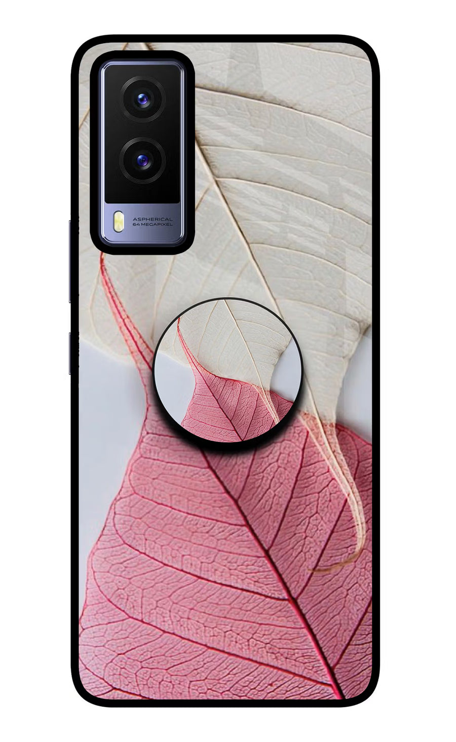 White Pink Leaf Vivo V21E 5G Pop Case, Glass case