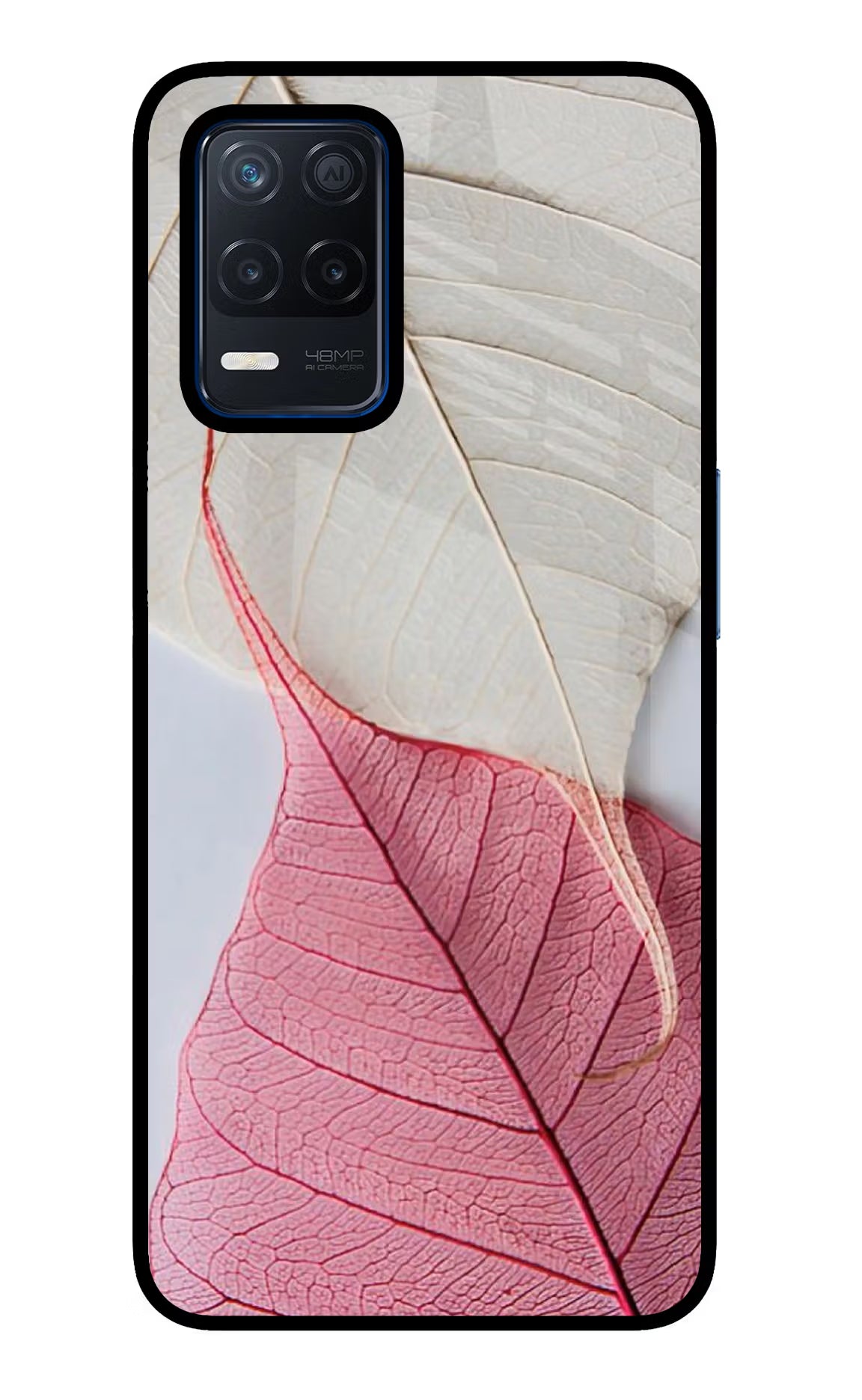 White Pink Leaf Realme Narzo 30 5G Glass Case Back Cover by Casekaro