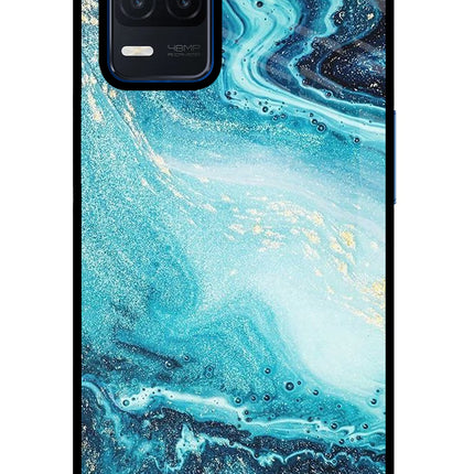 Blue Glitter Marble Realme Narzo 30 5G Glass Case
