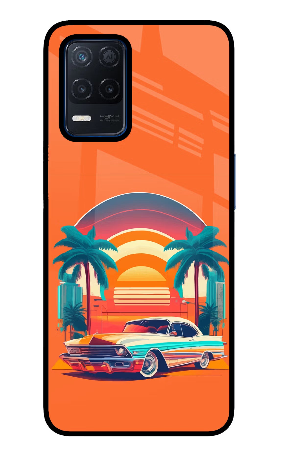 Palm Drive 80s Realme Narzo 30 5G Glass Case Back Cover by Casekaro