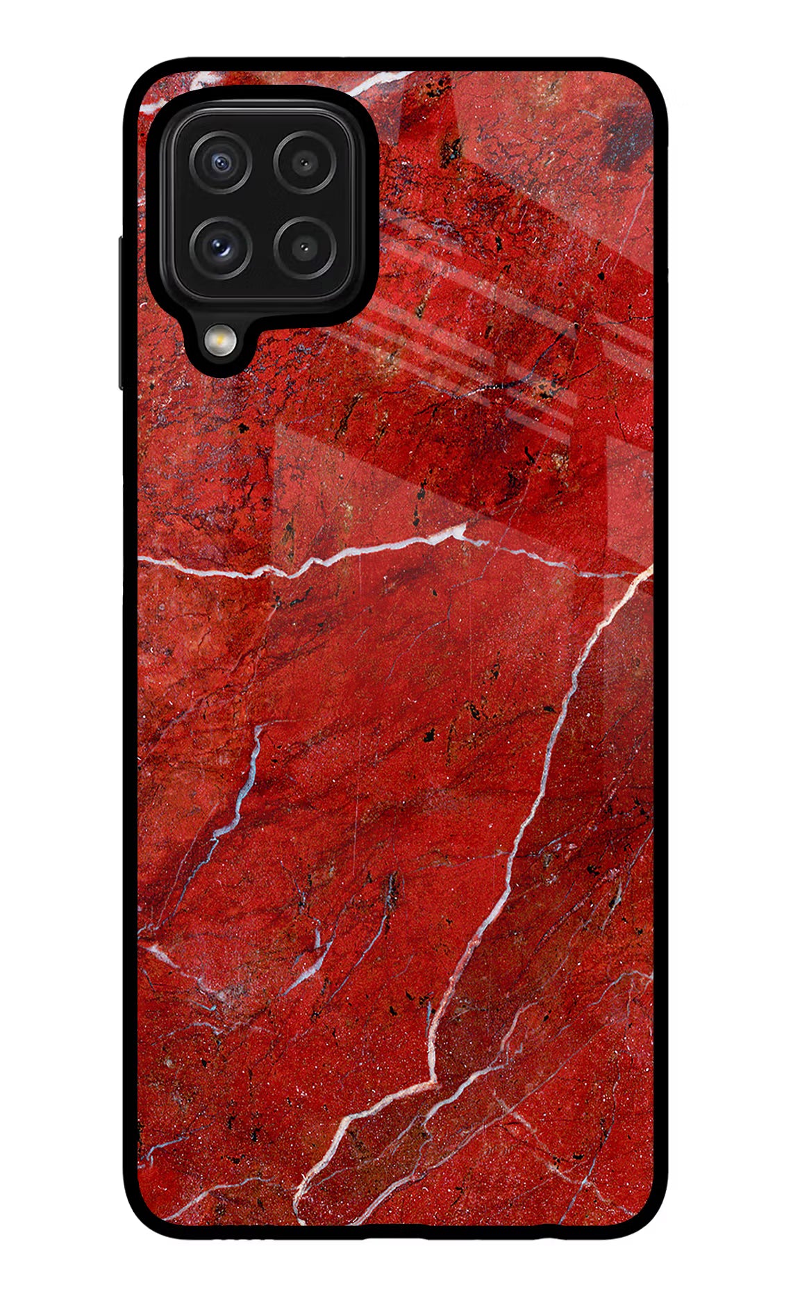Red Marble Design Samsung M32 Glass Case Back Cover by Casekaro