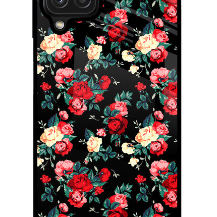 Rose Pattern Samsung M32 Glass Case Back Cover by Casekaro