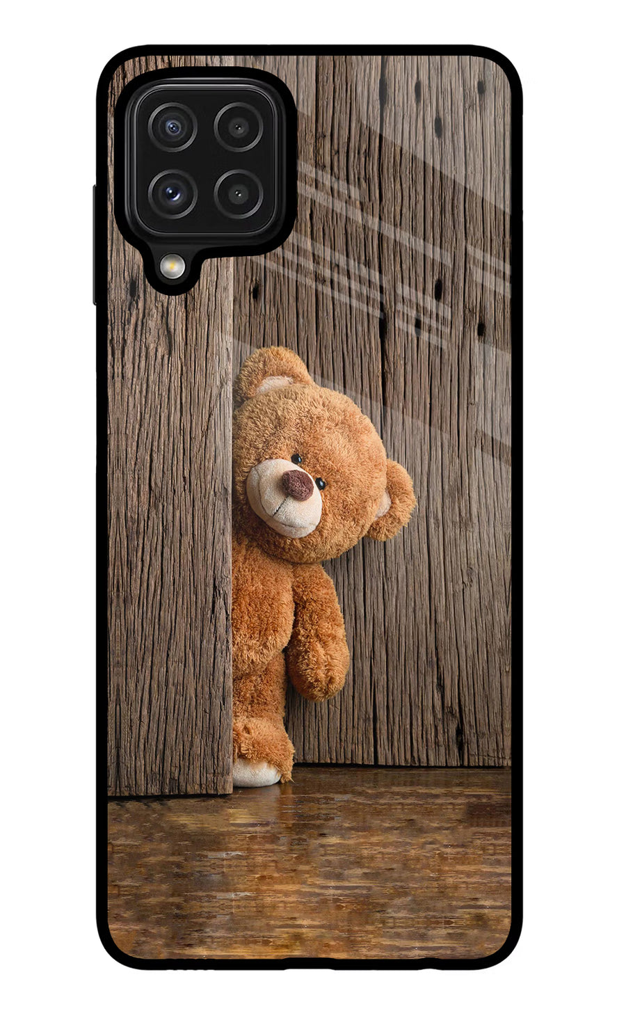 Teddy Wooden Samsung M32 Back Cover, Glass case