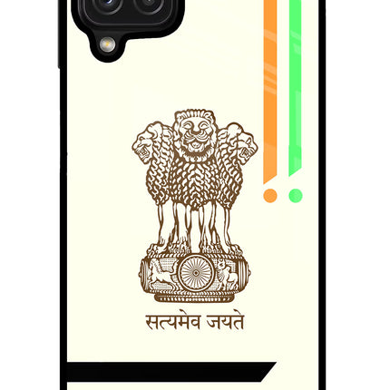 Satyamev Jayate Brown Logo Samsung M32 Glass Case Back Cover by Casekaro