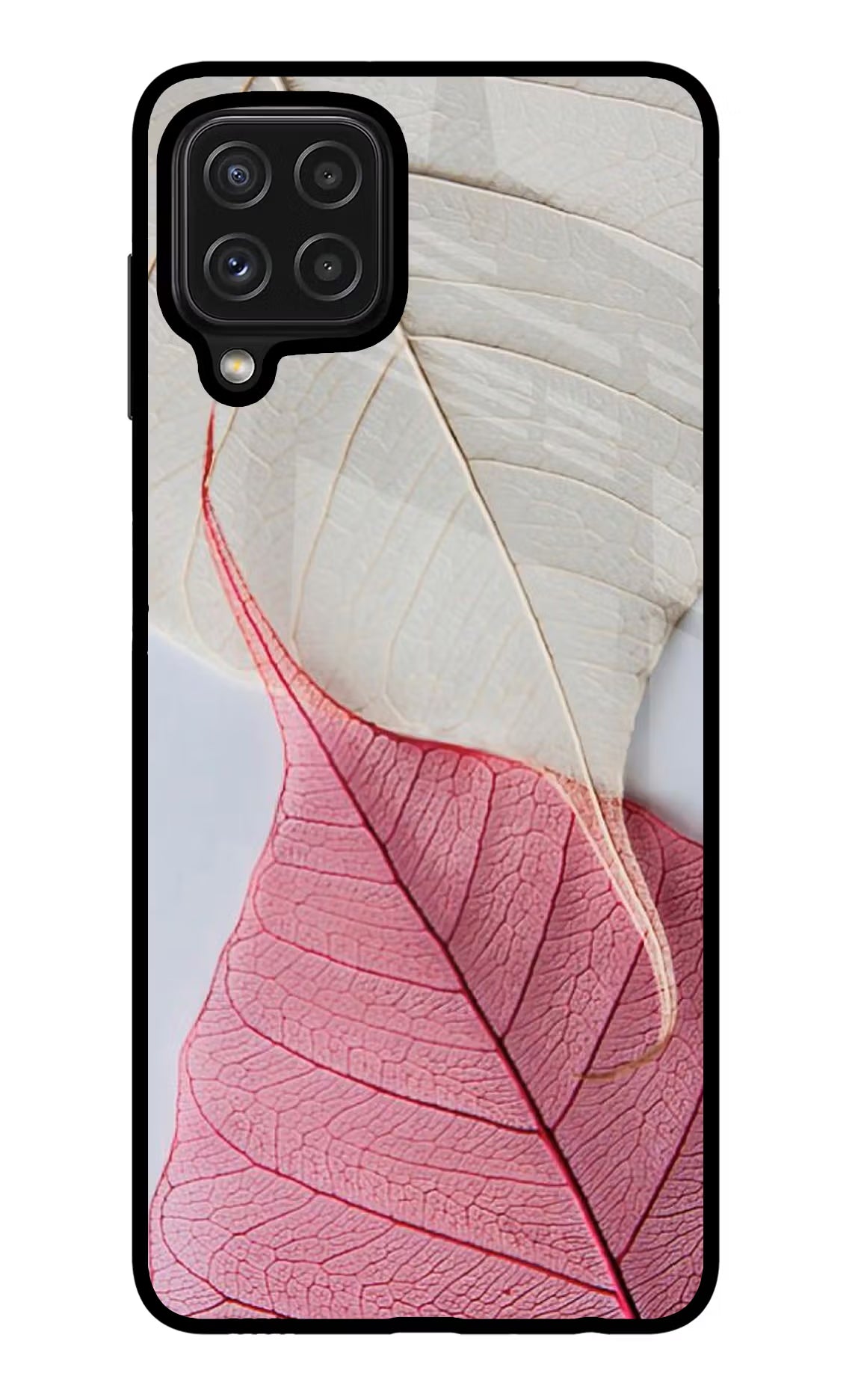White Pink Leaf Samsung M32 Glass Case