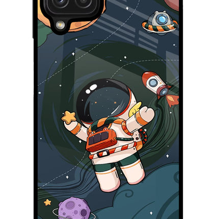 Cartoon Astronaut Samsung M32 Glass Case Back Cover by Casekaro