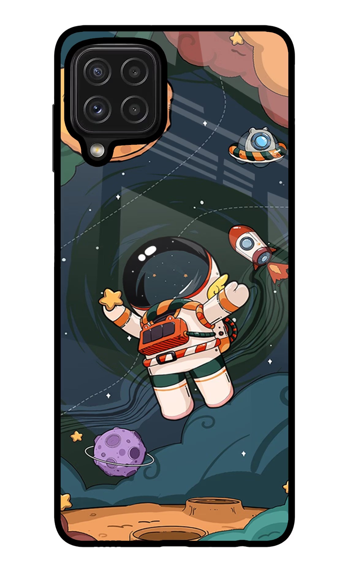Cartoon Astronaut Samsung M32 Glass Case Back Cover by Casekaro
