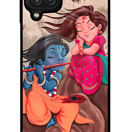 Radhe Krishna Samsung M32 Glass Case Back Cover by Casekaro