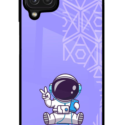 Cute Astronaut Chilling Samsung M32 Glass Case Back Cover by Casekaro
