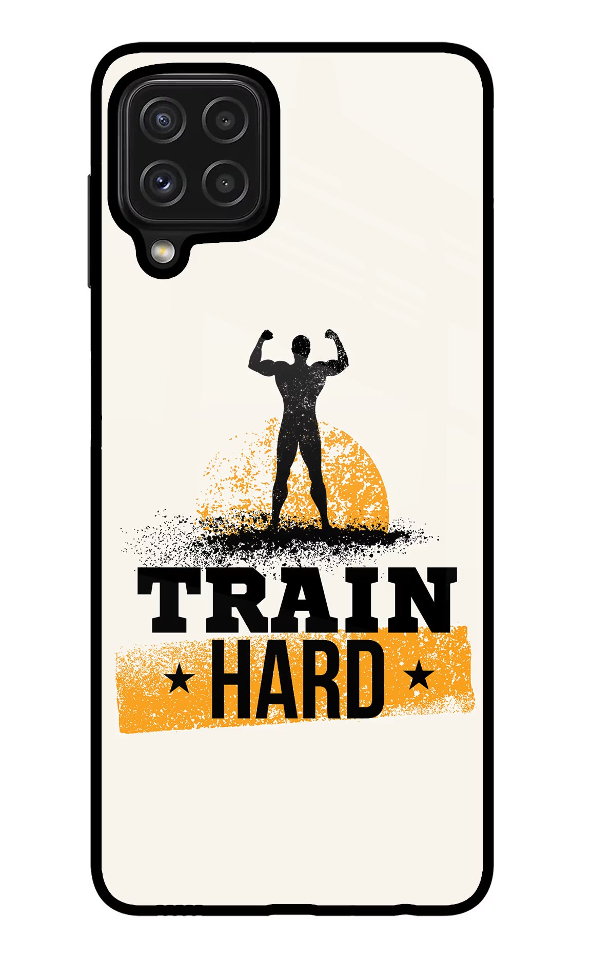 Train Hard Samsung M32 Glass Case Back Cover by Casekaro