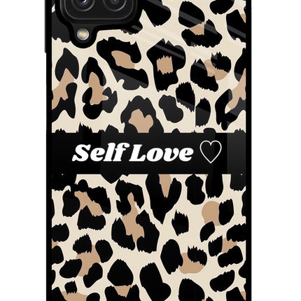 Leopard Print Self Love Samsung M32 Glass Case Back Cover by Casekaro