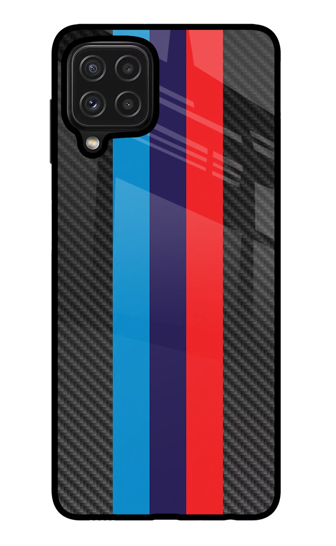 BMW Stripes Pattern Samsung M32 Glass Case Back Cover by Casekaro