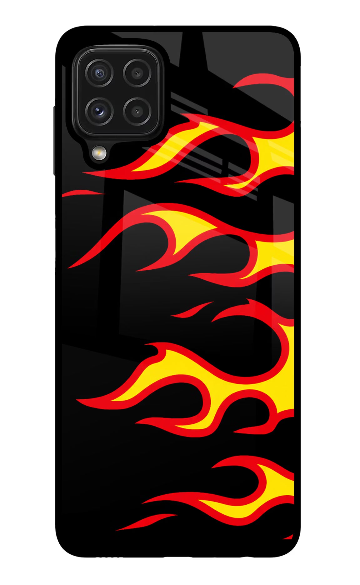 Side Sweep Flames Samsung M32 Glass Case Back Cover by Casekaro