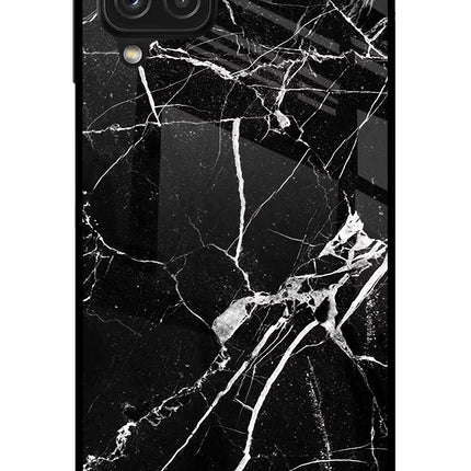 Black Marble Pattern Samsung A22 4G Glass Case Back Cover by Casekaro