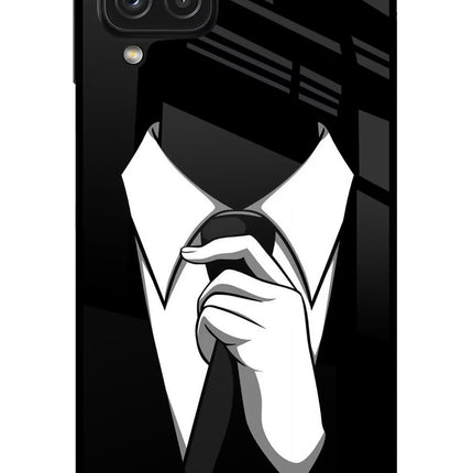Black Tie Samsung A22 4G Glass Case Back Cover by Casekaro