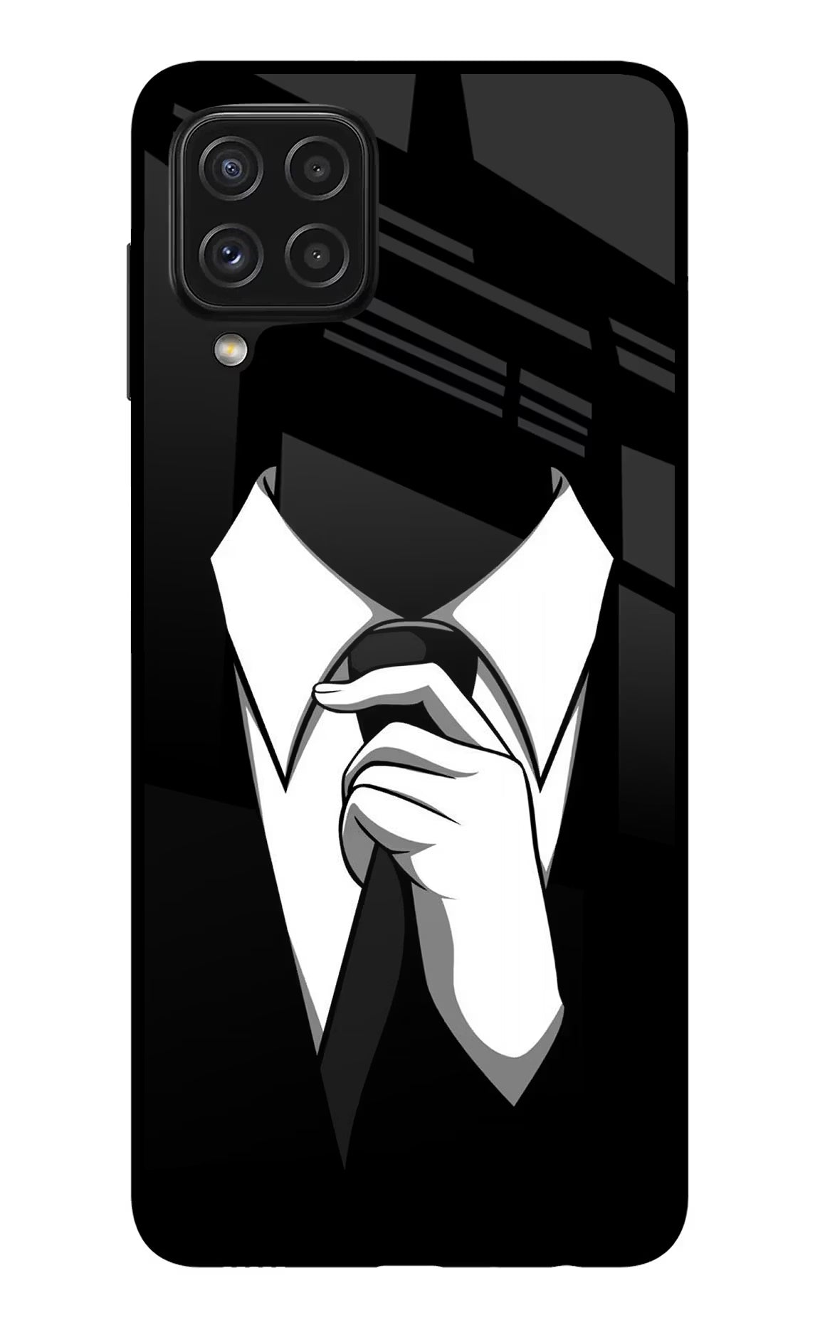 Black Tie Samsung A22 4G Glass Case Back Cover by Casekaro