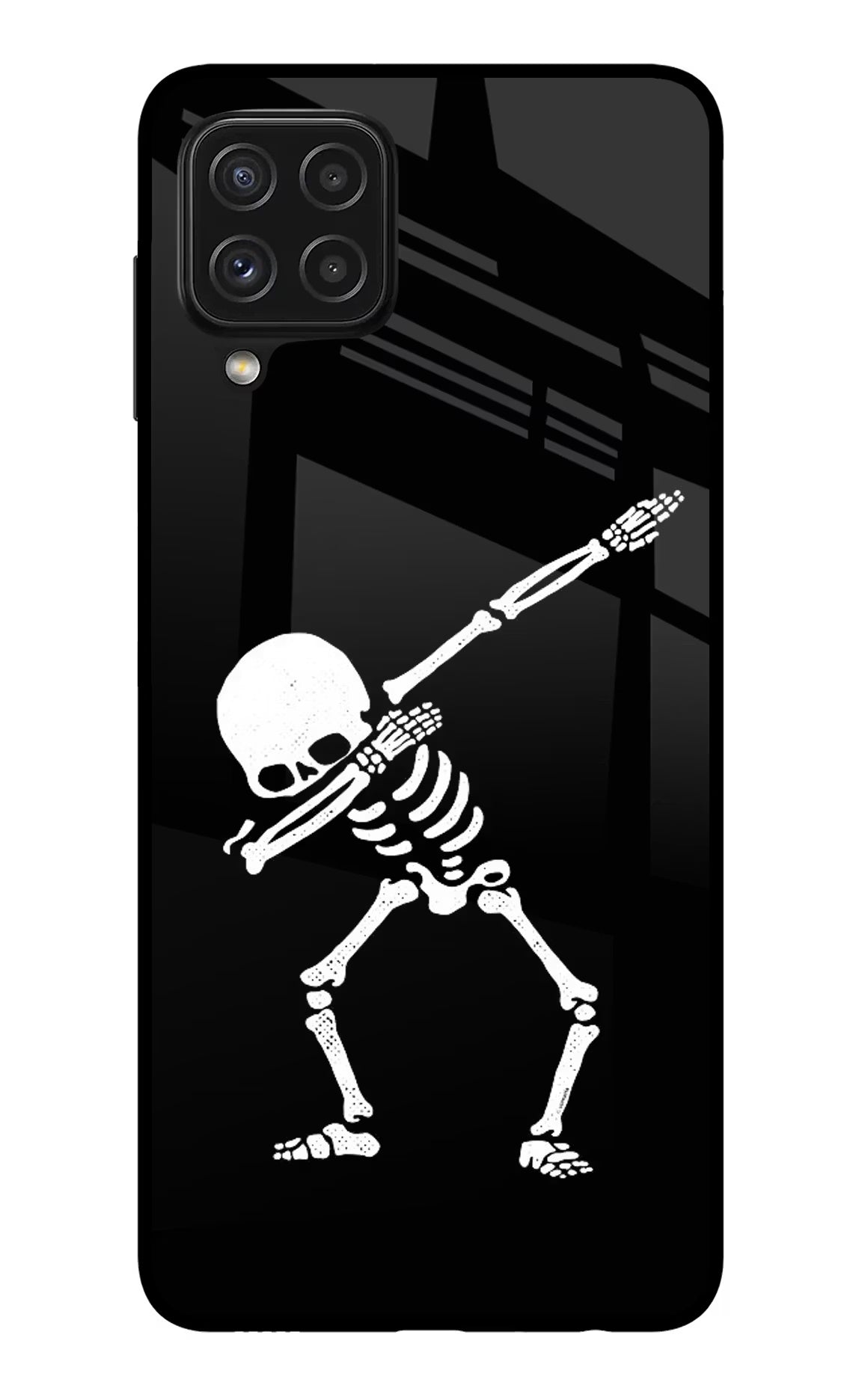 Dabbing Skeleton Art Samsung A22 4G Glass Case Back Cover by Casekaro