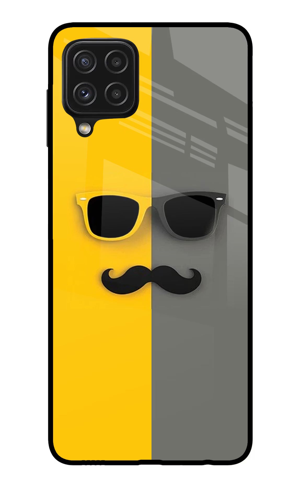 Sunglasses with Mustache Samsung A22 4G Glass Case Back Cover by Casekaro