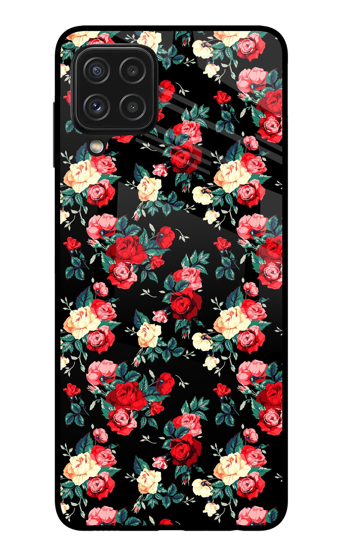 Rose Pattern Samsung A22 4G Glass Case