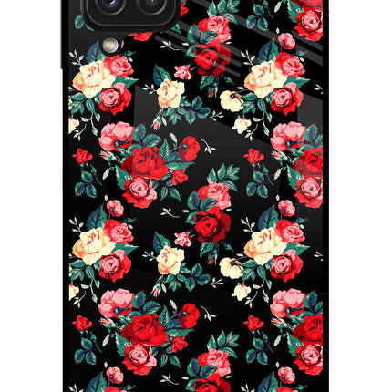 Rose Pattern Samsung A22 4G Glass Case Back Cover by Casekaro