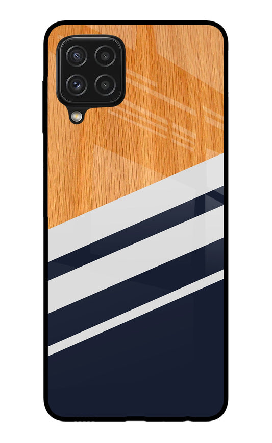 Blue and white wooden Samsung A22 4G Glass Case