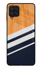 Blue and white wooden Samsung A22 4G Glass Case