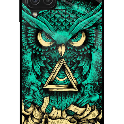 Green Owl Samsung A22 4G Glass Case Back Cover by Casekaro