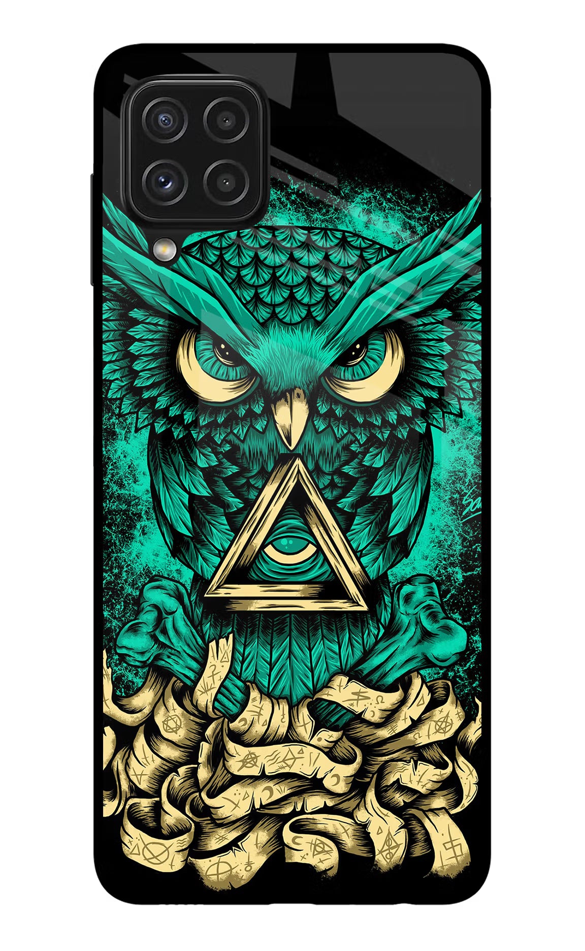 Green Owl Samsung A22 4G Glass Case Back Cover by Casekaro