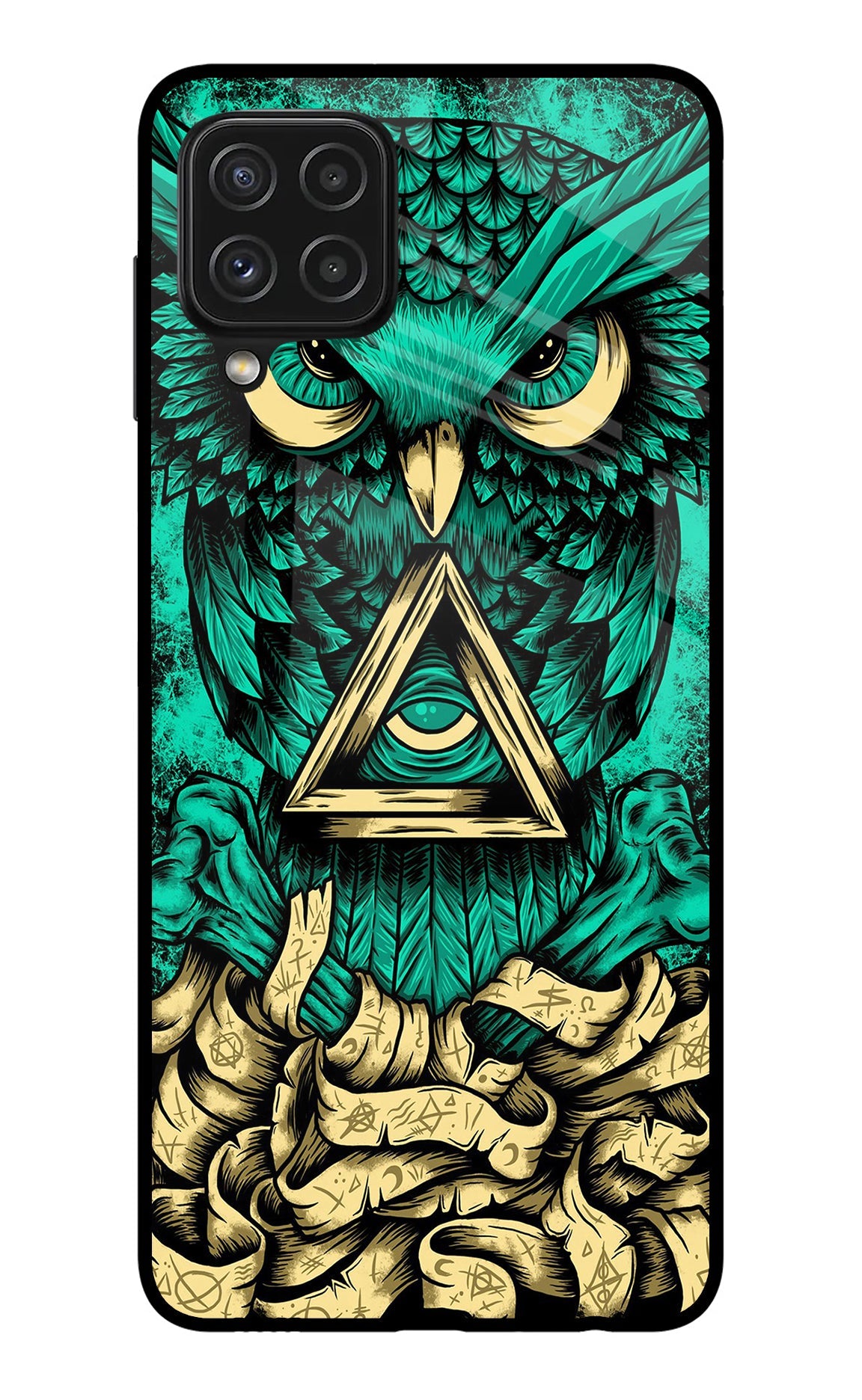 Green Owl Samsung A22 4G Glass Case