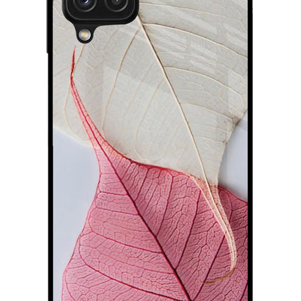 White Pink Leaf Samsung A22 4G Glass Case Back Cover by Casekaro
