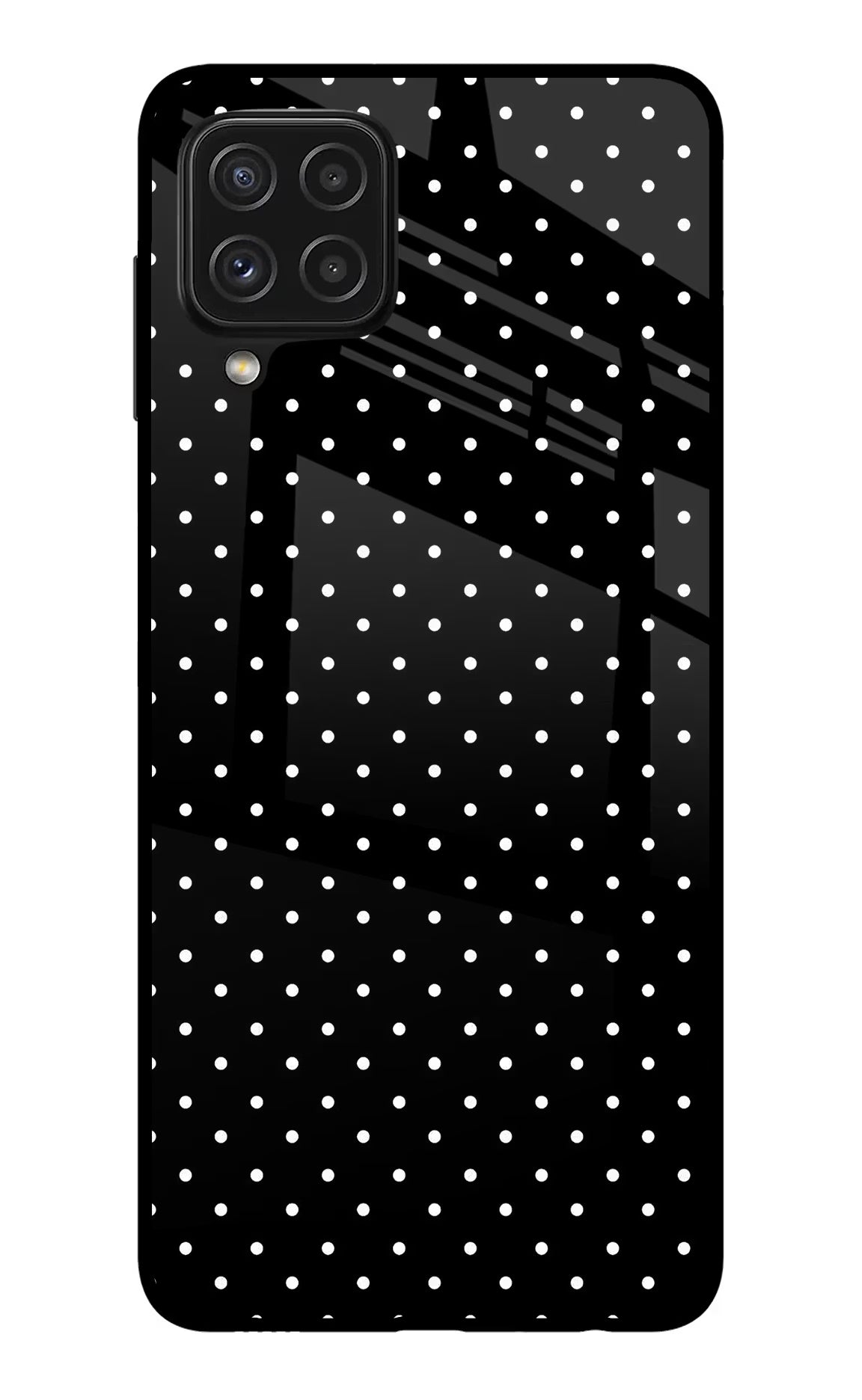 White Dots Samsung A22 4G Glass Case Back Cover by Casekaro