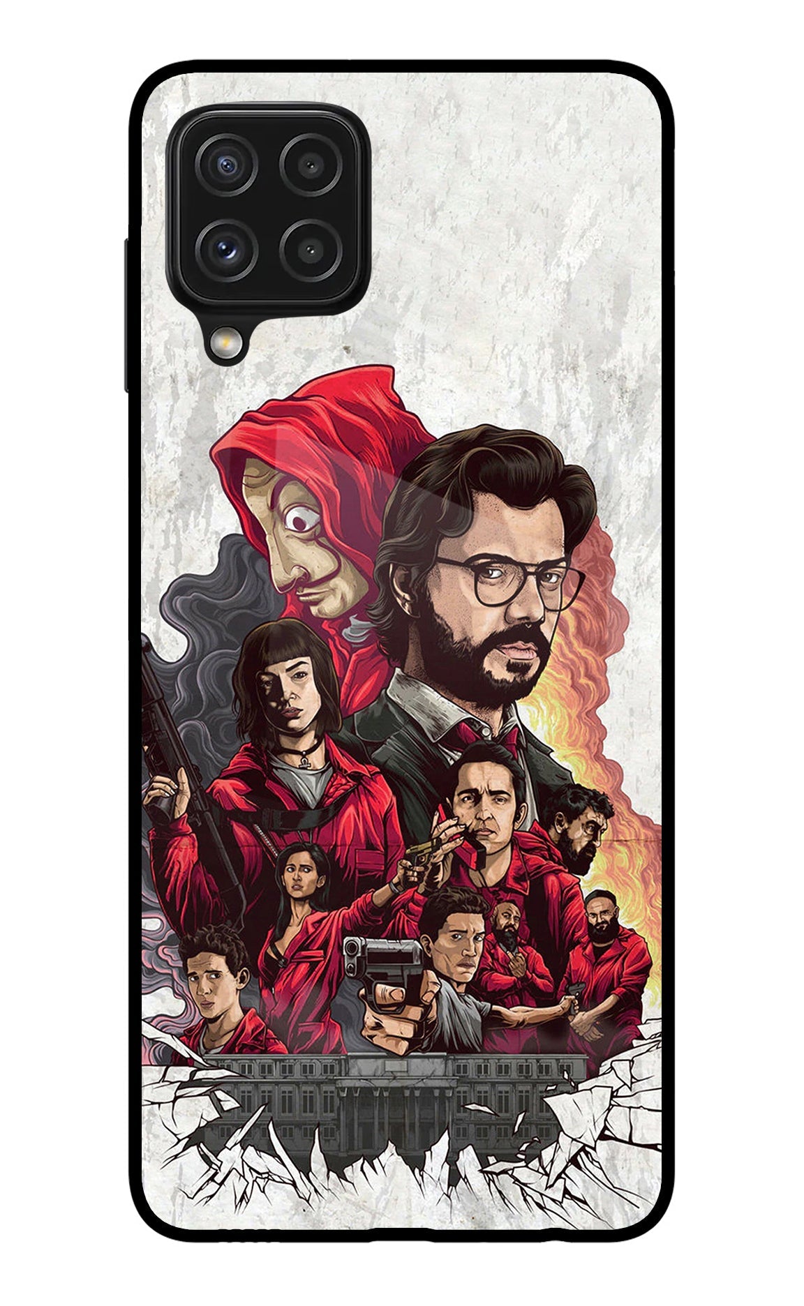 Money Heist Artwork Samsung A22 4G Glass Case