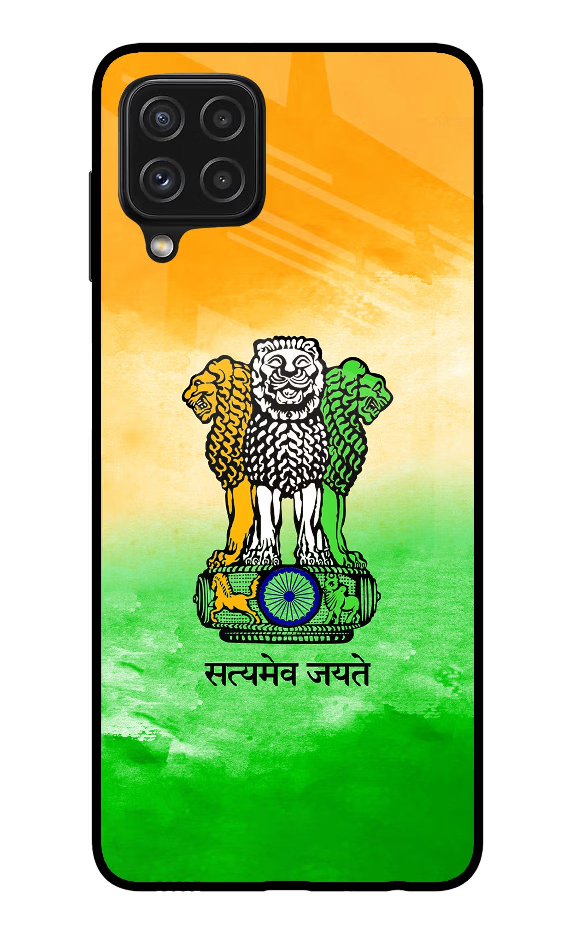 Satyamev Jayate Flag Samsung A22 4G Glass Case Back Cover by Casekaro