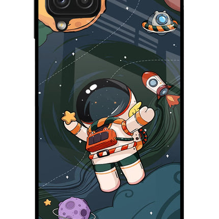 Cartoon Astronaut Samsung A22 4G Glass Case Back Cover by Casekaro