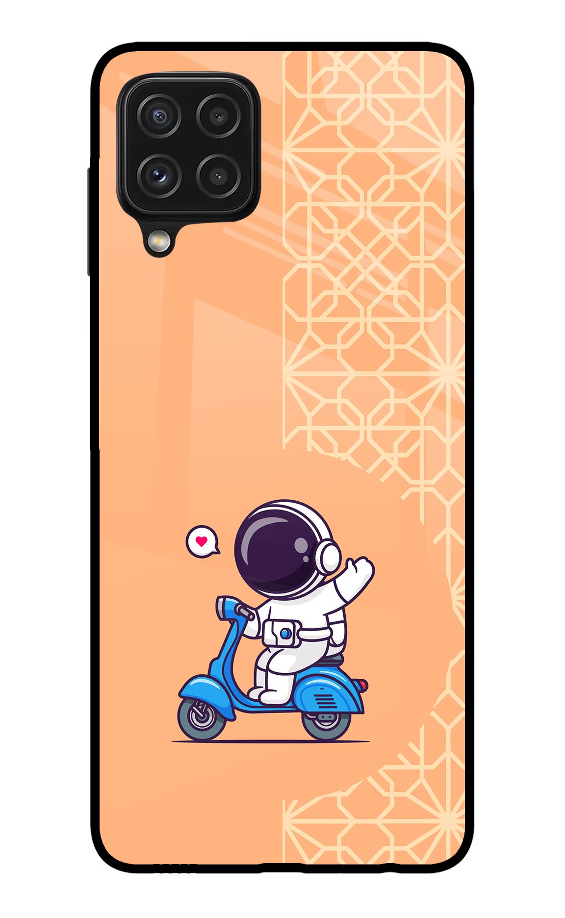 Cute Astronaut Riding Samsung A22 4G Glass Case Back Cover by Casekaro