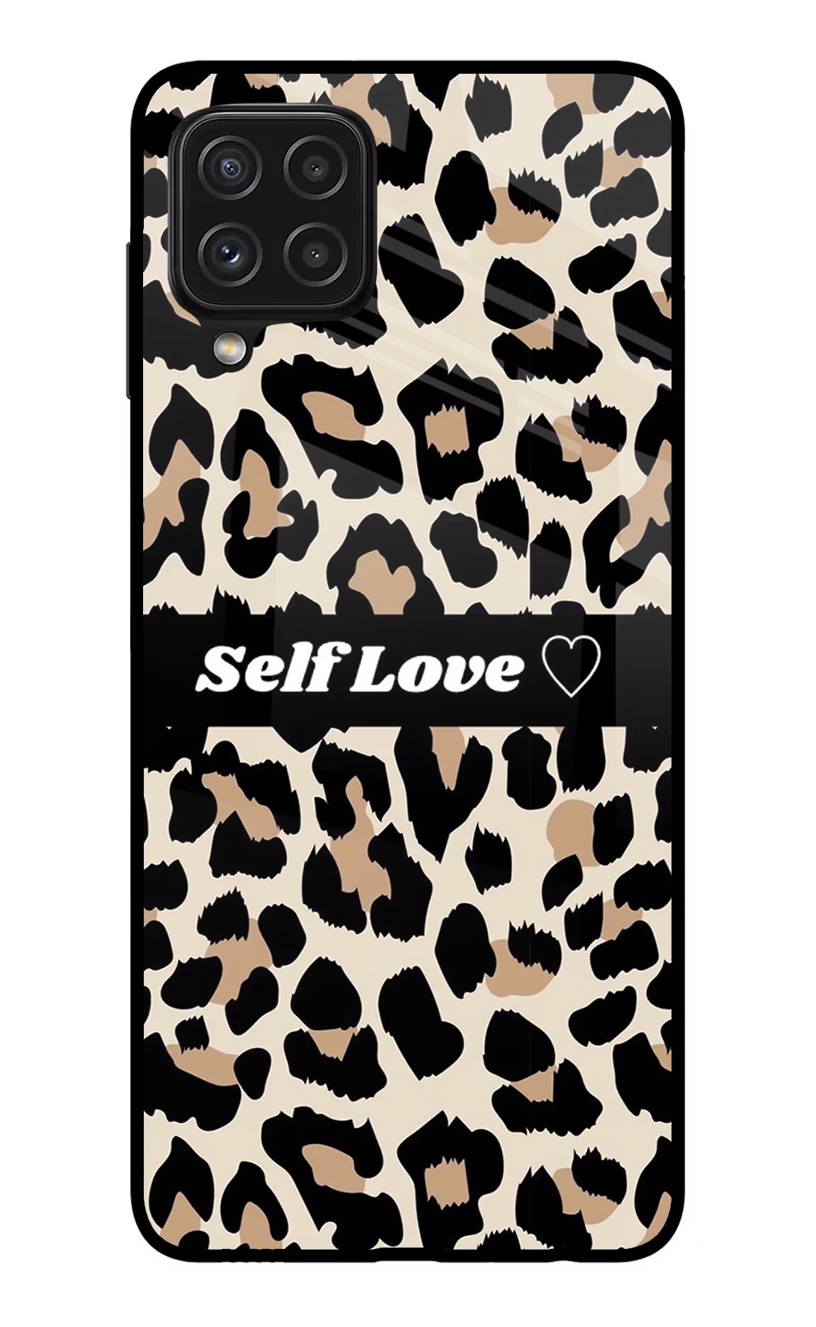 Leopard Print Self Love Samsung A22 4G Glass Case Back Cover by Casekaro