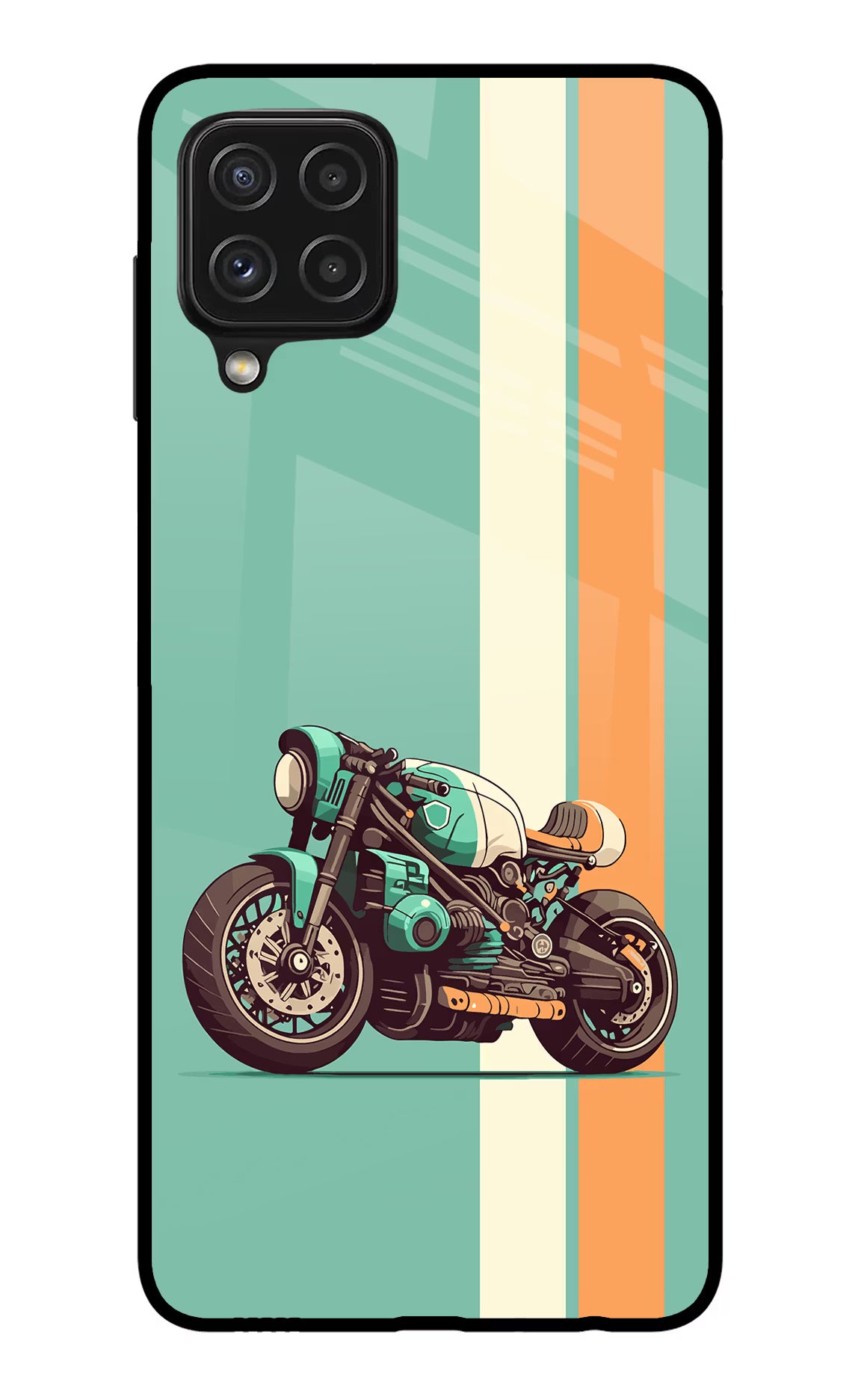 Striped Moto Drift Samsung A22 4G Glass Case Back Cover by Casekaro