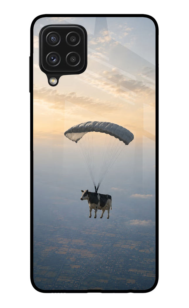 Skydiving Cow Samsung A22 4G Glass Case