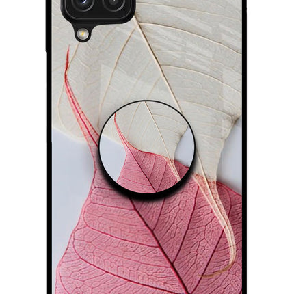White Pink Leaf Samsung A22 4G Glass Case