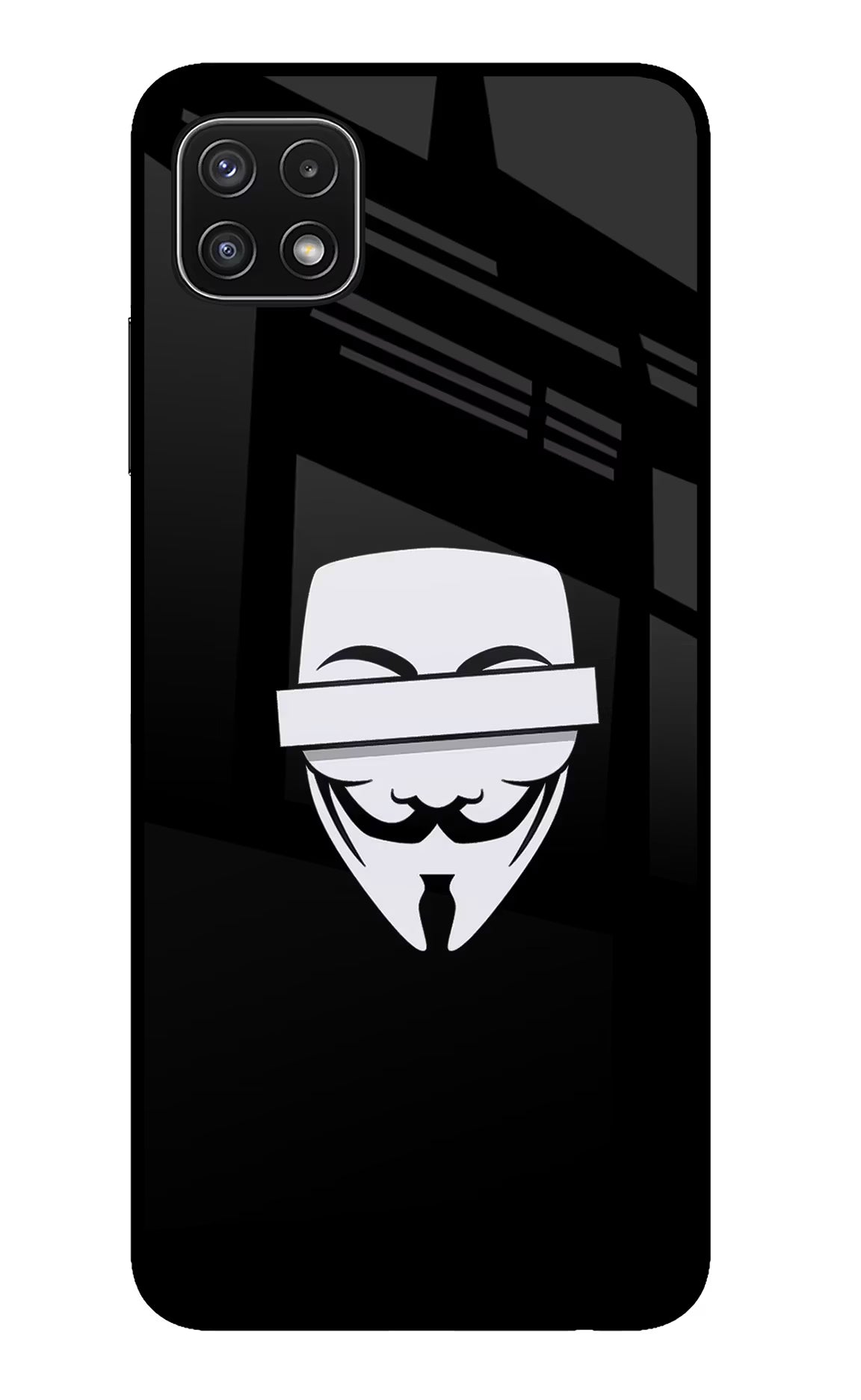 Anonymous Face Samsung A22 5G Glass Case Back Cover by Casekaro