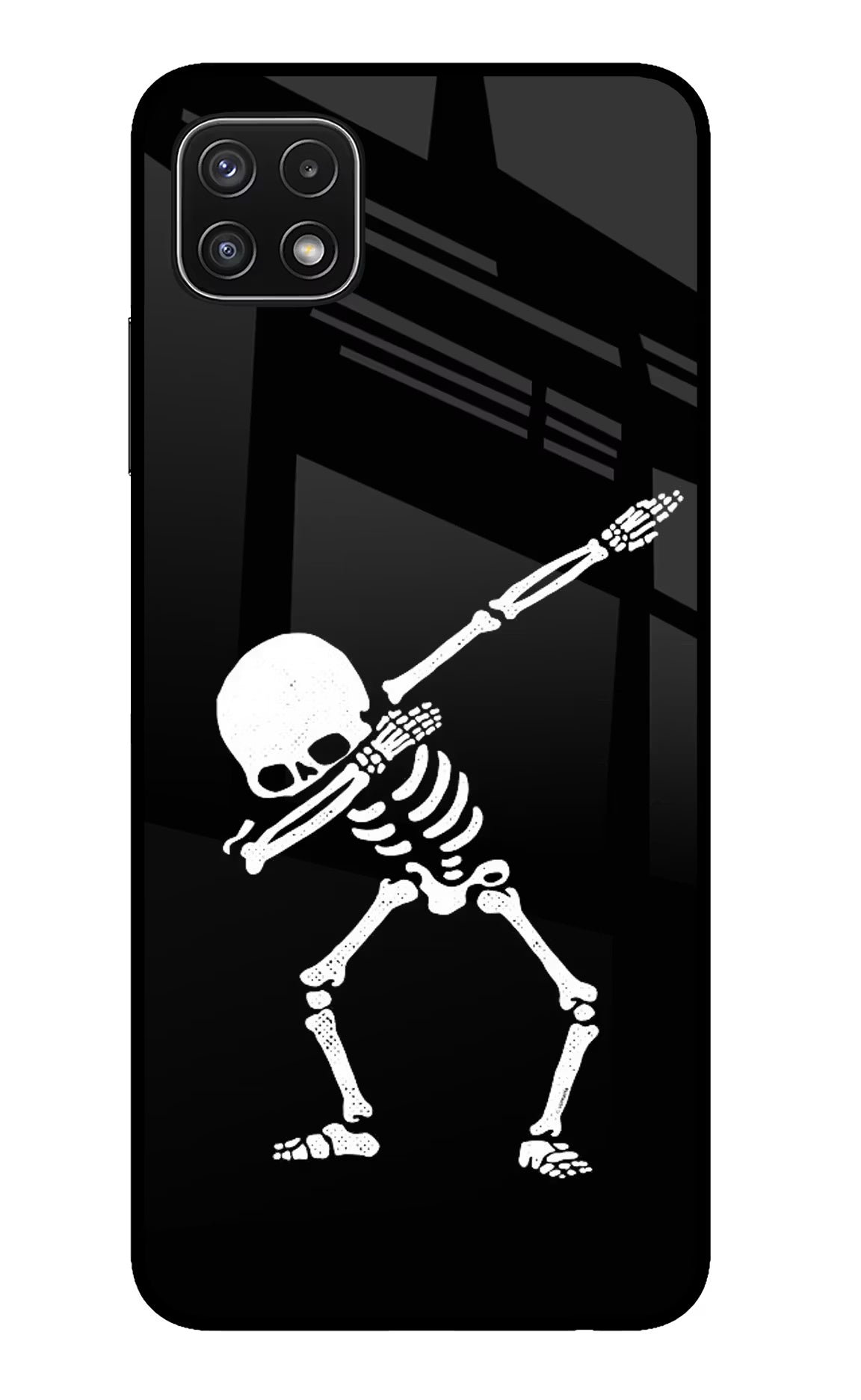 Dabbing Skeleton Art Samsung A22 5G Glass Case Back Cover by Casekaro