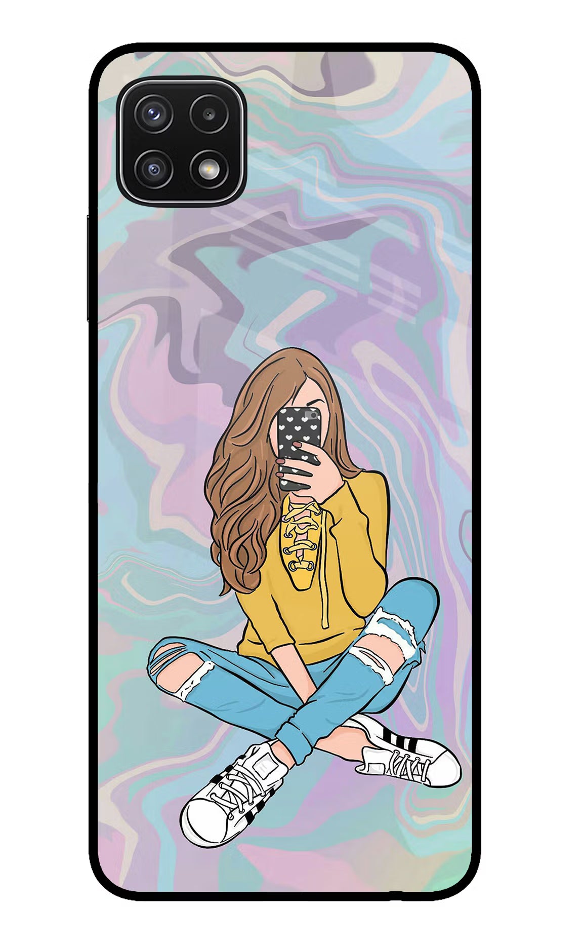 Selfie Girl Samsung A22 5G Glass Case Back Cover by Casekaro