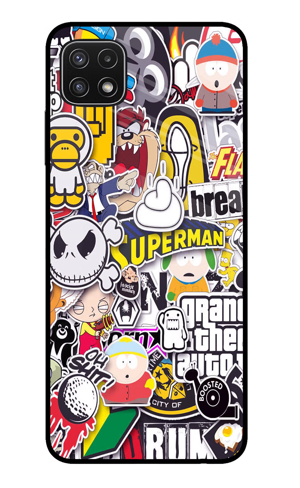 Sticker Bomb Samsung A22 5G Glass Case Back Cover by Casekaro