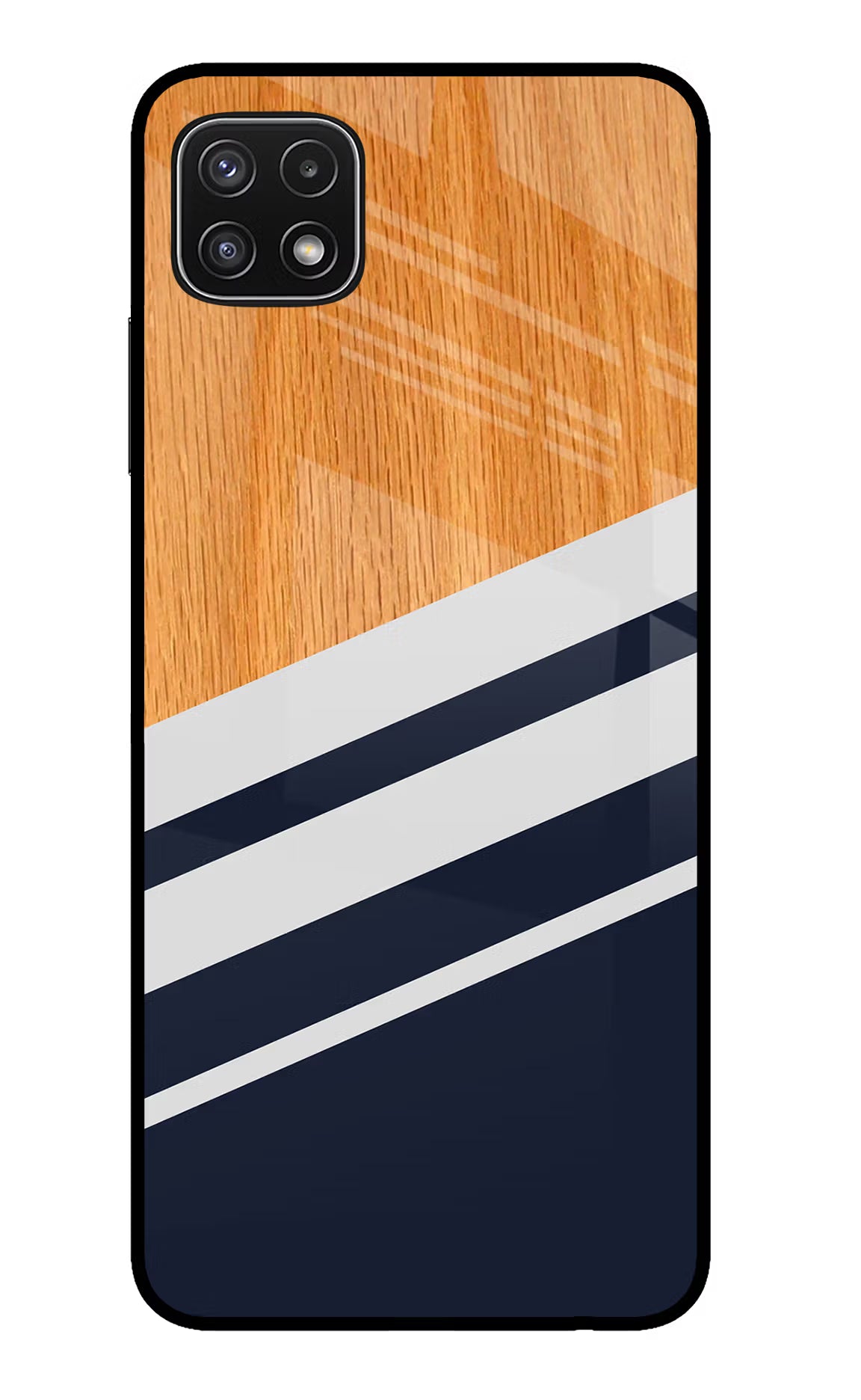 Blue and white wooden Samsung A22 5G Glass Case Back Cover by Casekaro