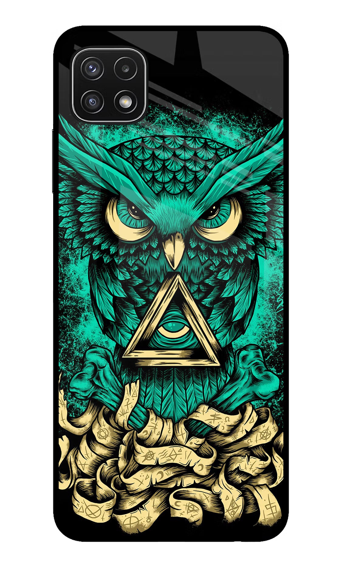 Green Owl Samsung A22 5G Glass Case Back Cover by Casekaro