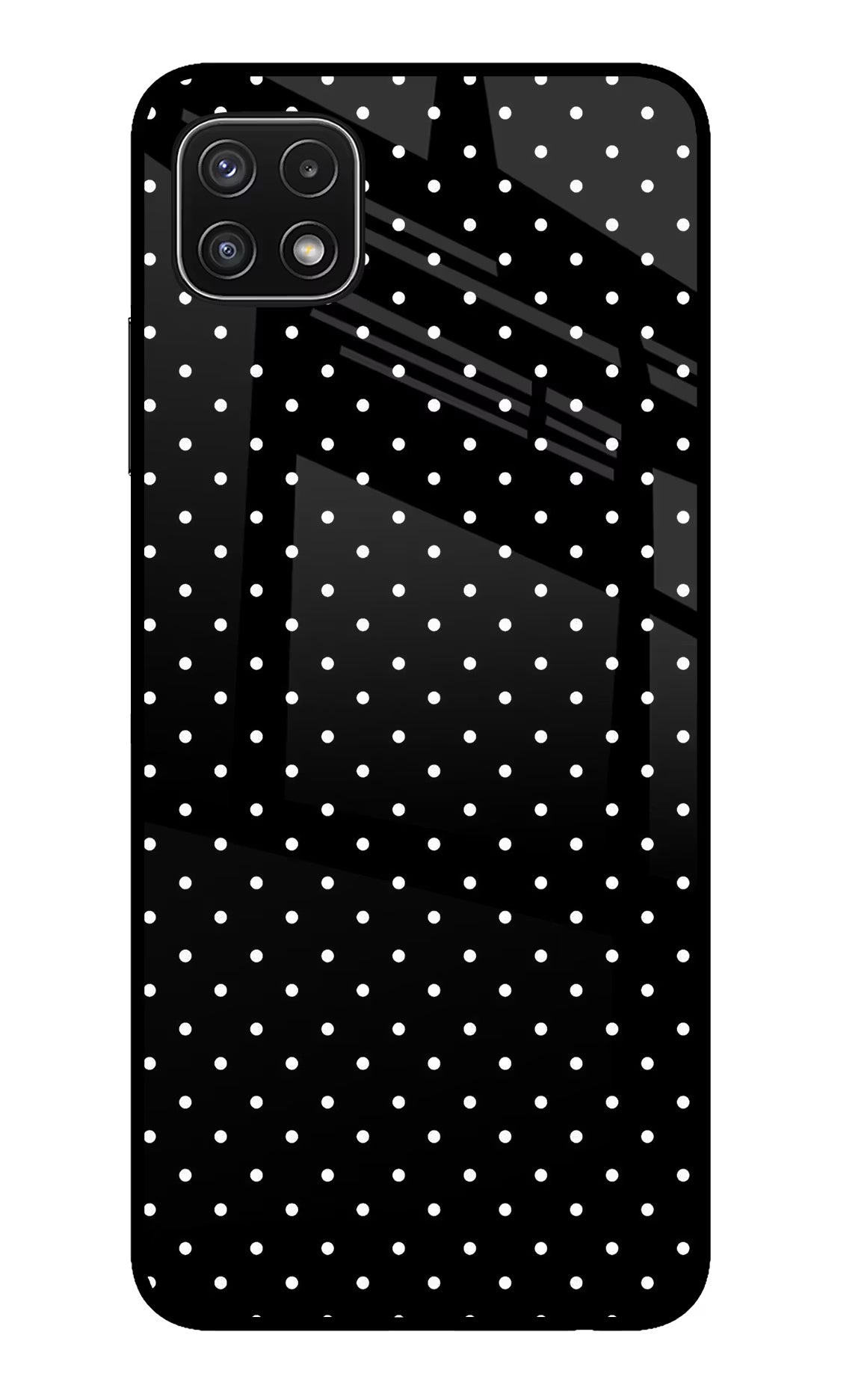 White Dots Samsung A22 5G Glass Case Back Cover by Casekaro