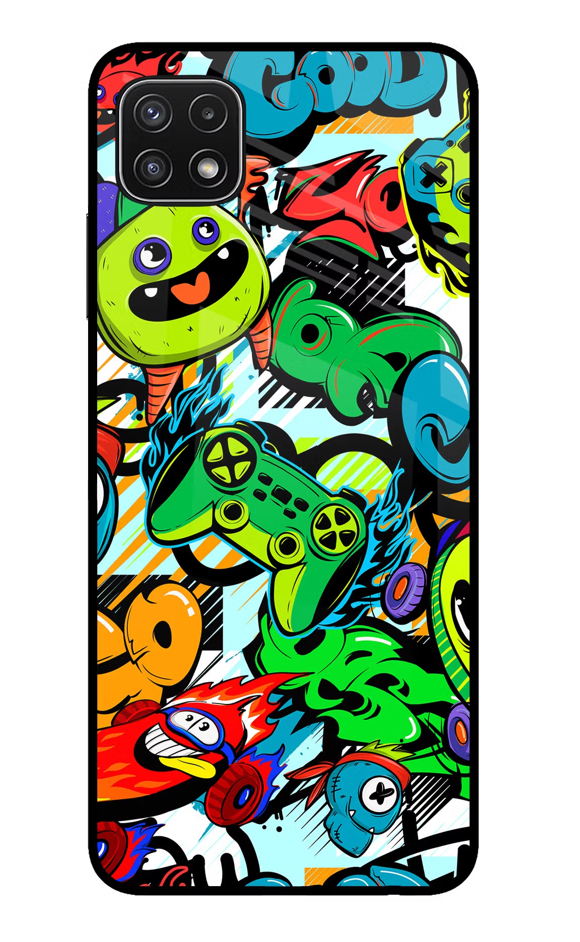 Game Doodle Samsung A22 5G Glass Case Back Cover by Casekaro
