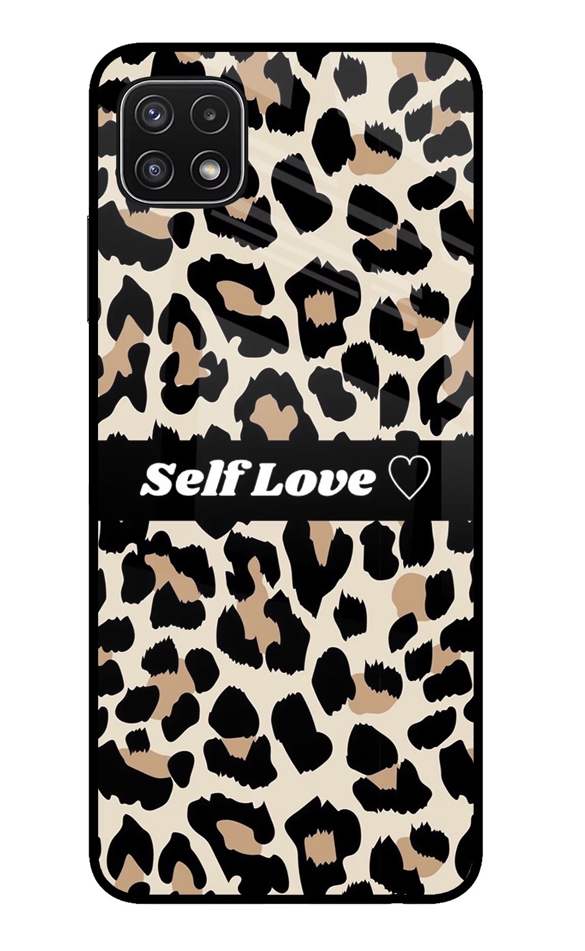 Leopard Print Self Love Samsung A22 5G Glass Case Back Cover by Casekaro