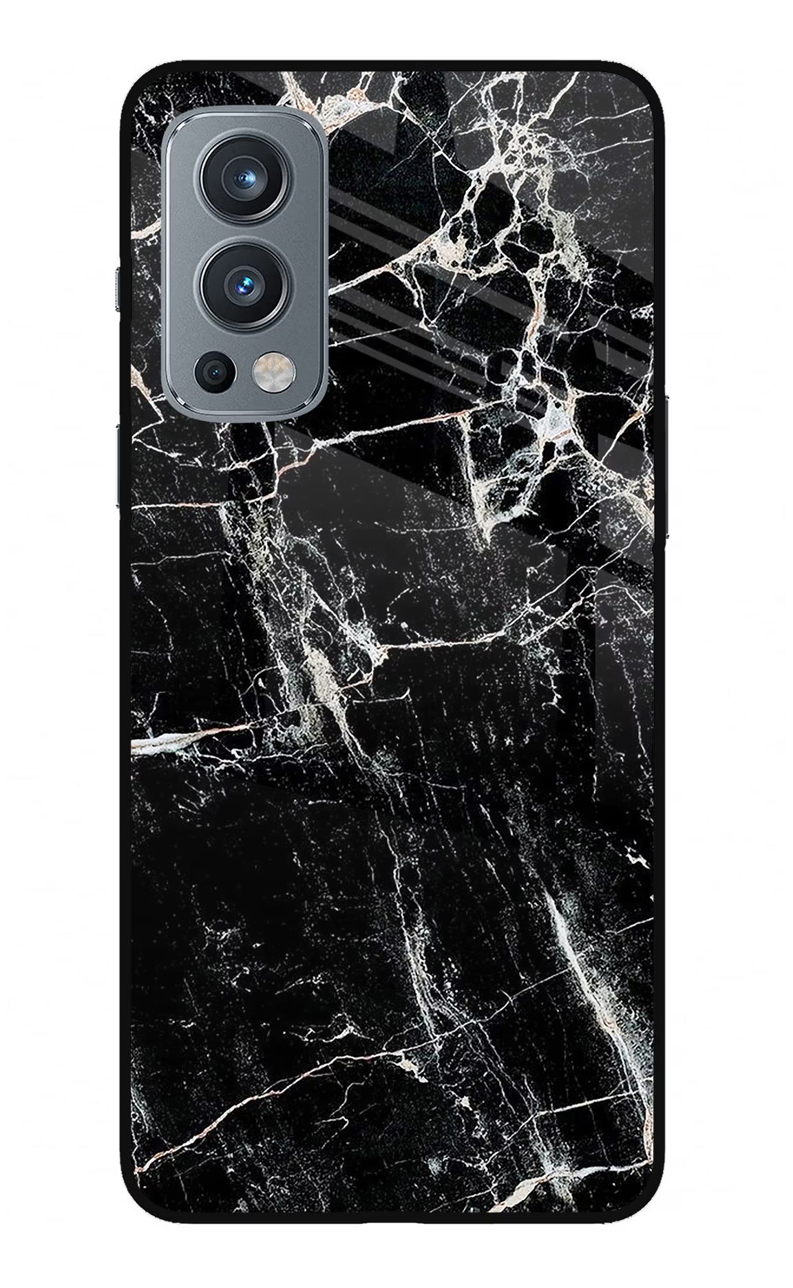 Black Marble Texture OnePlus Nord 2 5G Glass Case Back Cover by Casekaro