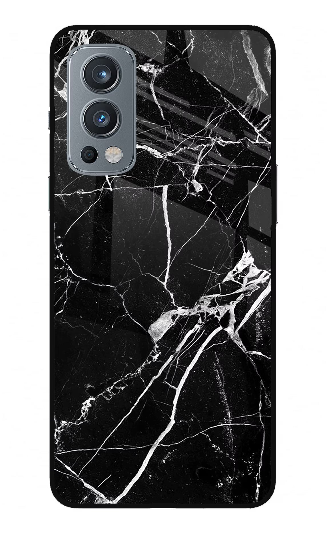 Black Marble Pattern OnePlus Nord 2 5G Glass Case Back Cover by Casekaro